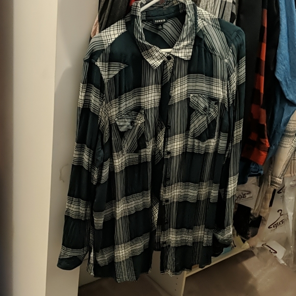 torrid Tops - Green plaid button down shirt